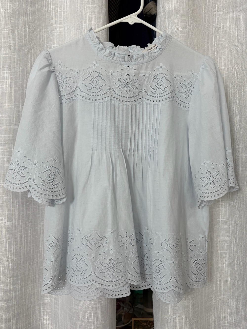 madewell blue eyelet top